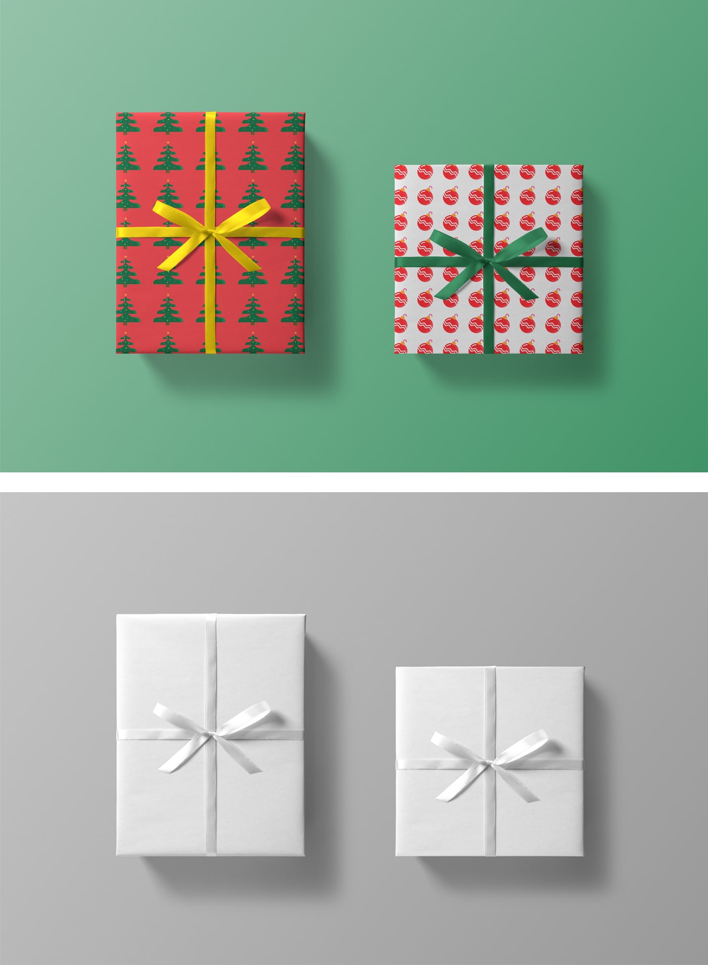 Well Packed Christmas Gift Box and Wrapper Package Design Mockup