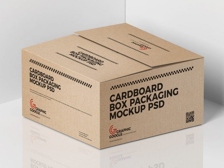 Cardboard Shipping Box PSD Mockup