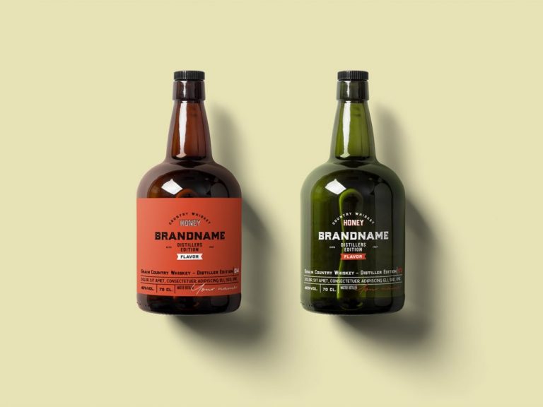 Rum Bottle Mockup 2 Type of Package Labels Mockup