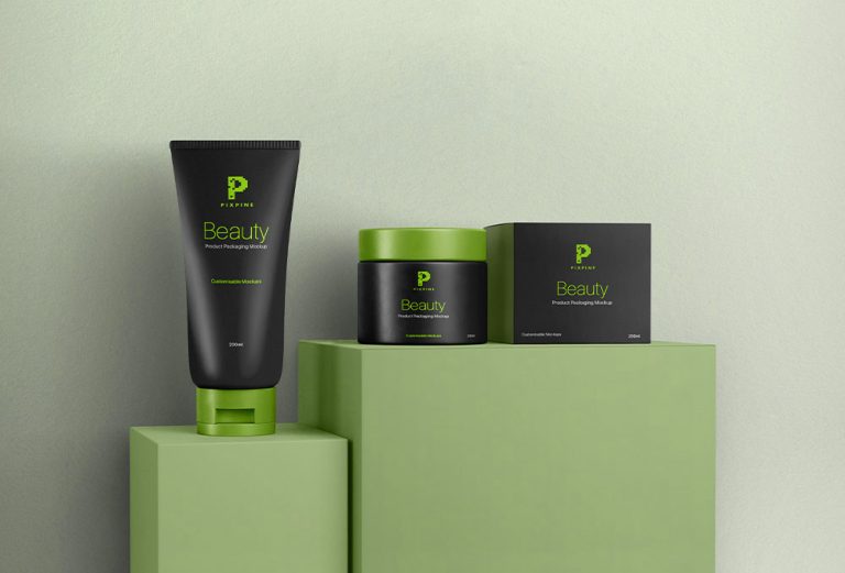 Cosmetic Tube and Cream Jar Mockup with Package Box