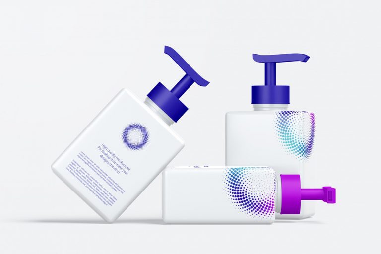 Free 250 ml Square Pump Bottles Mockup