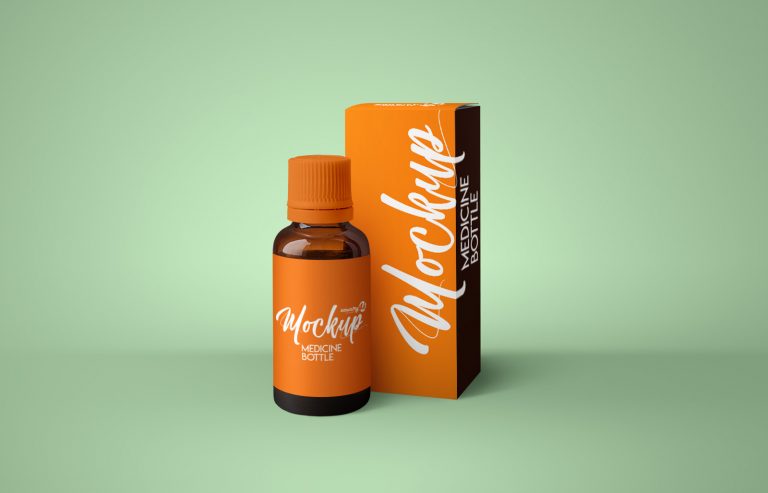 Medicine Product Packaging Bottle + Box MockUp
