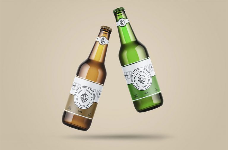 Free Levitating Beer Bottle Mockup