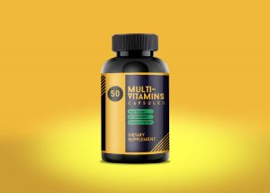 Free Multi-Vitamin Bottle Mockup PSD