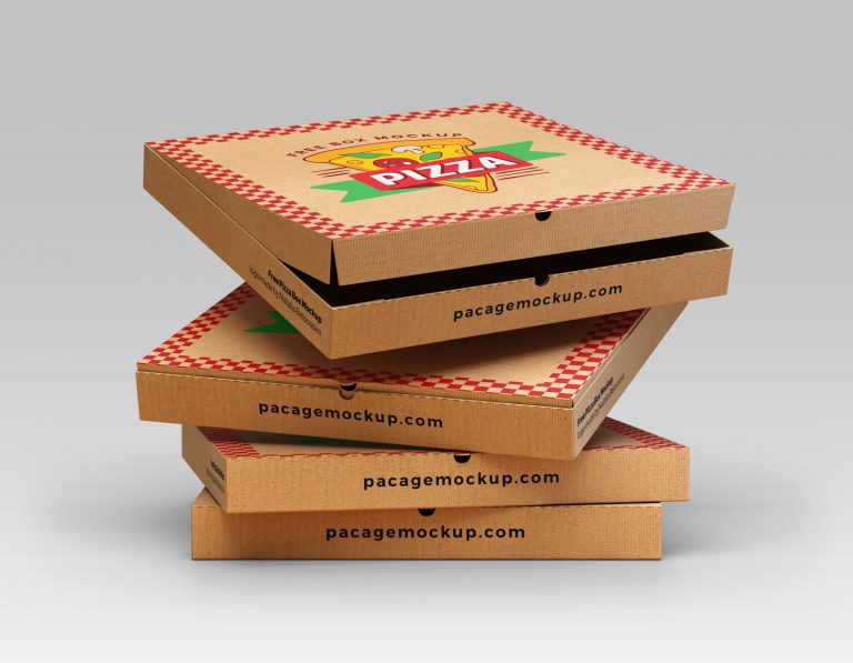 Open and Closed Pizza Box Packaging Mockup 3 Set