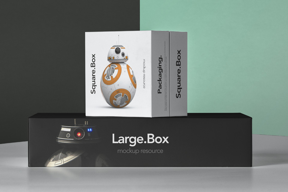 Electronic Product Packaging Square and Long Box Mockup