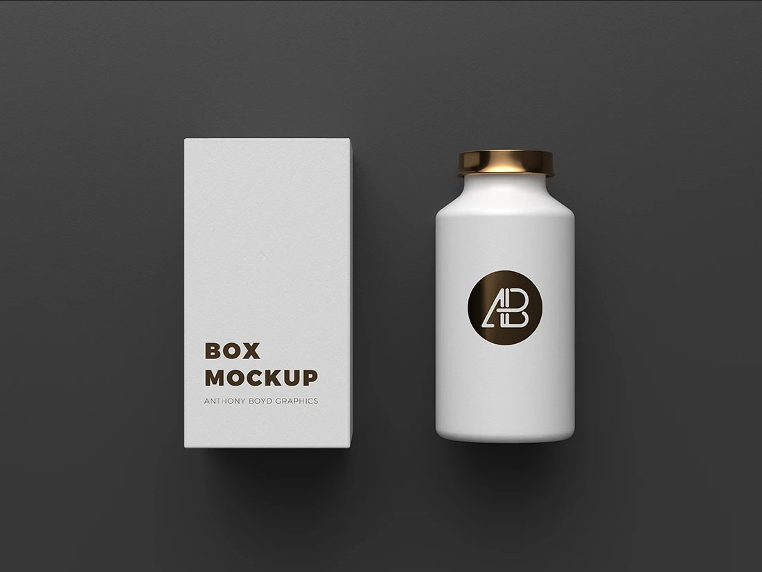 Copper Foil Bottle and Box Packaging Mockup