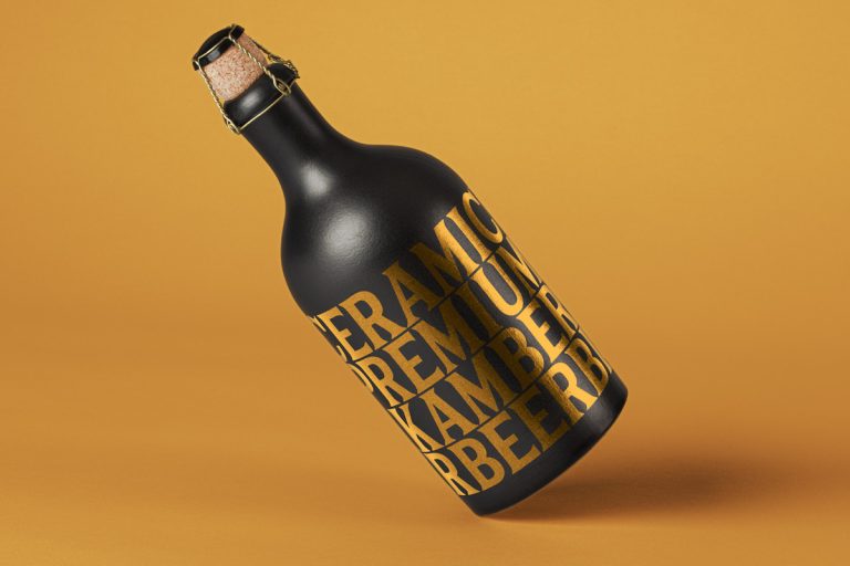 Free Ceramic Premium Dark Drink Bottle Mockup