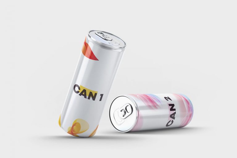 Dual Slim Soda Tin Cans Mockup