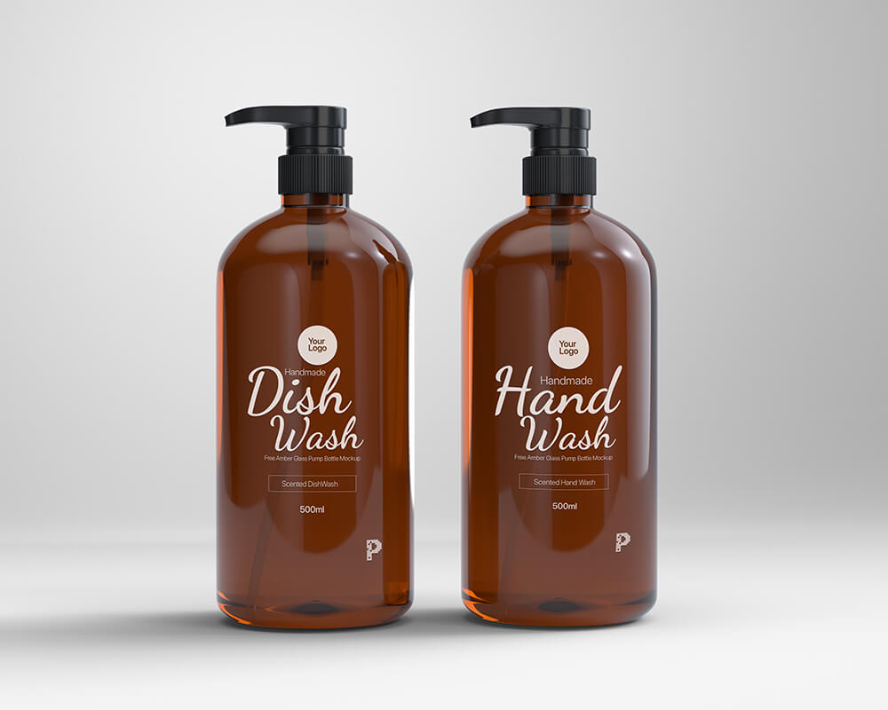 Amber Glass Pump Bottle Mockup