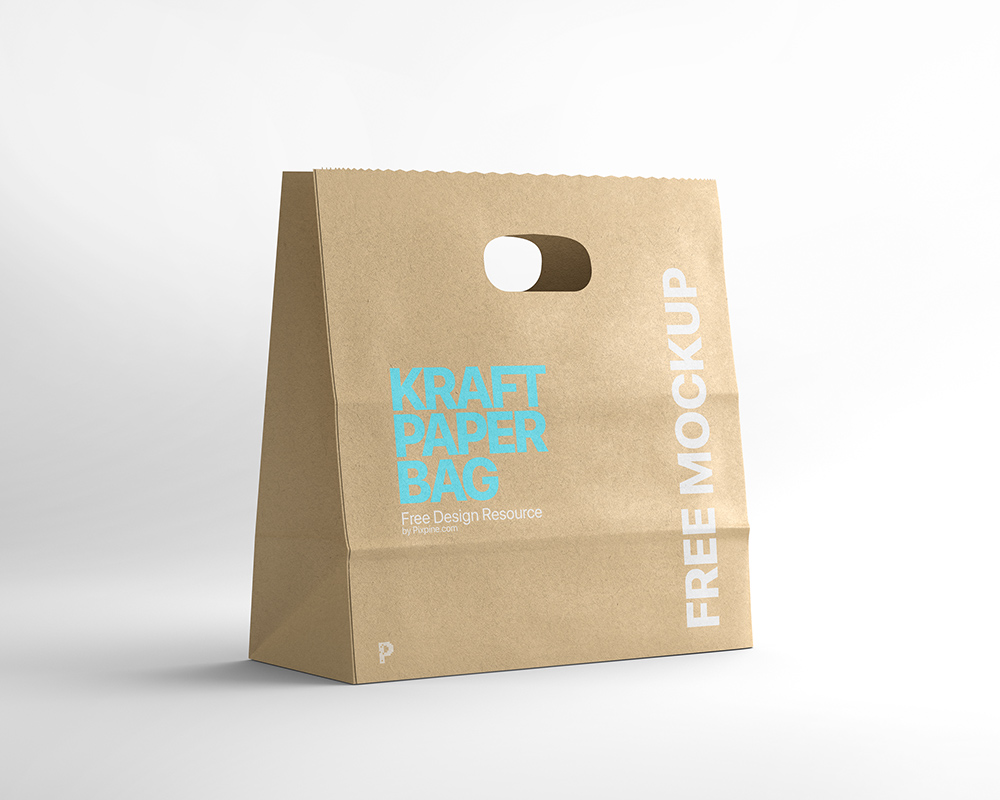 Free Die Cut Kraft Paper Bag Mockup