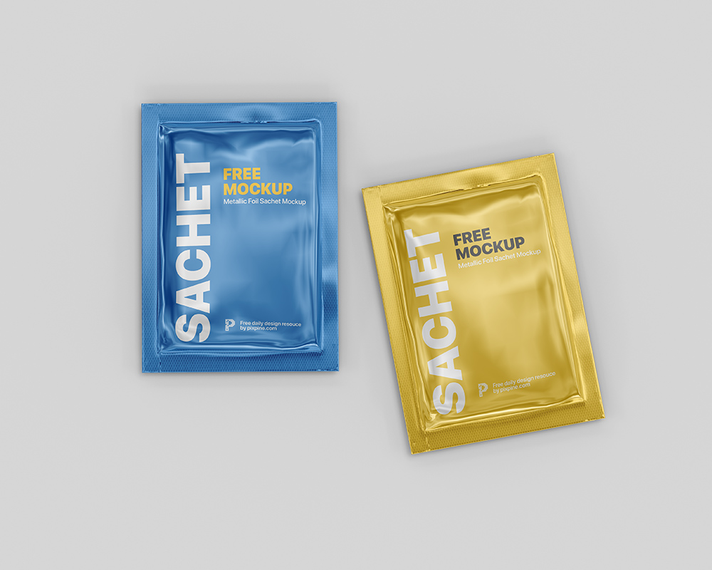 Free Metallic Foil Sachet Mockup