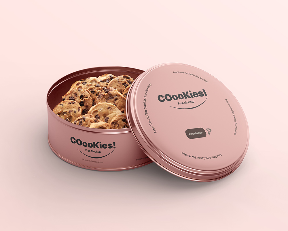 Free Round Tin Cookie Box Mockup