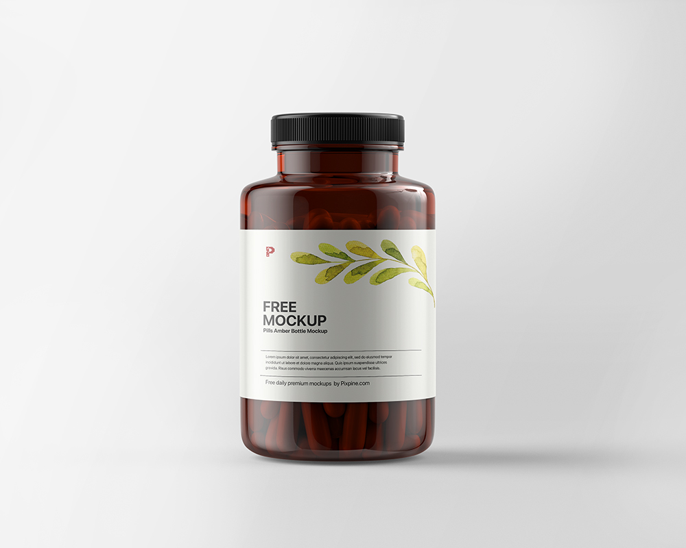 Free Pills / Capsules Amber Medicine Bottle Mockup PSD