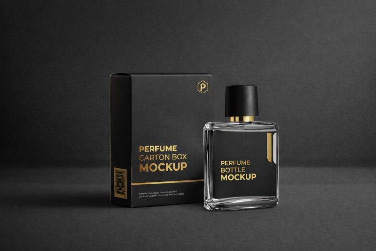 Free Perfume Packaging Bottle and Box Mockup