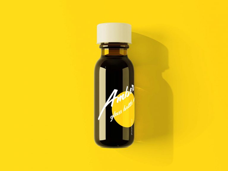 Free Amber Glass Mini Bottle Mockup PSD