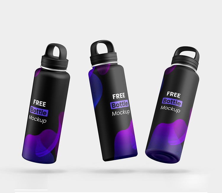Free Metallic Water Bottle Mockup Set