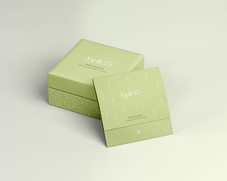 Free Envelope with Gift Box Mockup