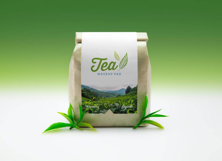 Free Organic Tea Standing Pouch Mockup PSD