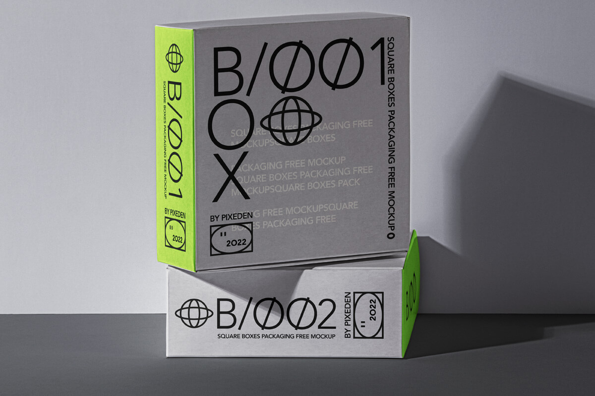 Free Square Product Packaging Boxes Mockup PSD