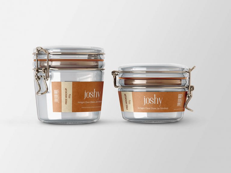 Free Airtight Clear Glass Jar Label Mockup