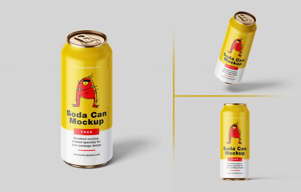 Free Tall Soda Tin Can Mockup PSD set