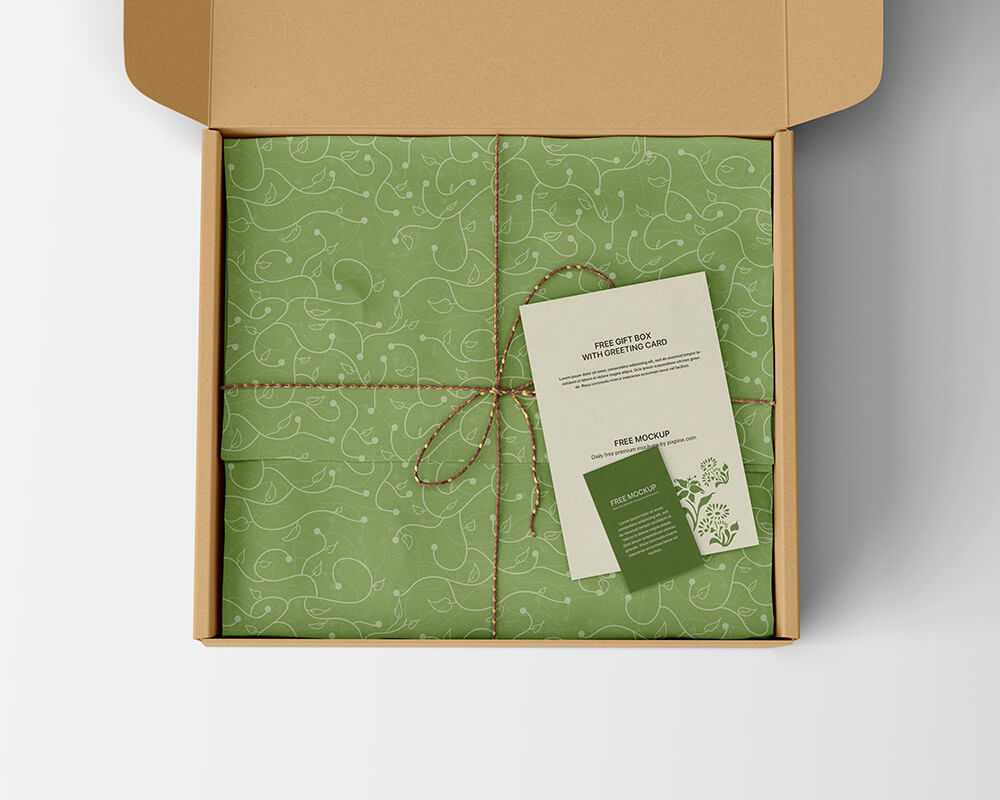 Free Gift Box with Greeting Card Mockup 1