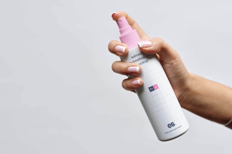 Spray Bottle in Hand Mockup