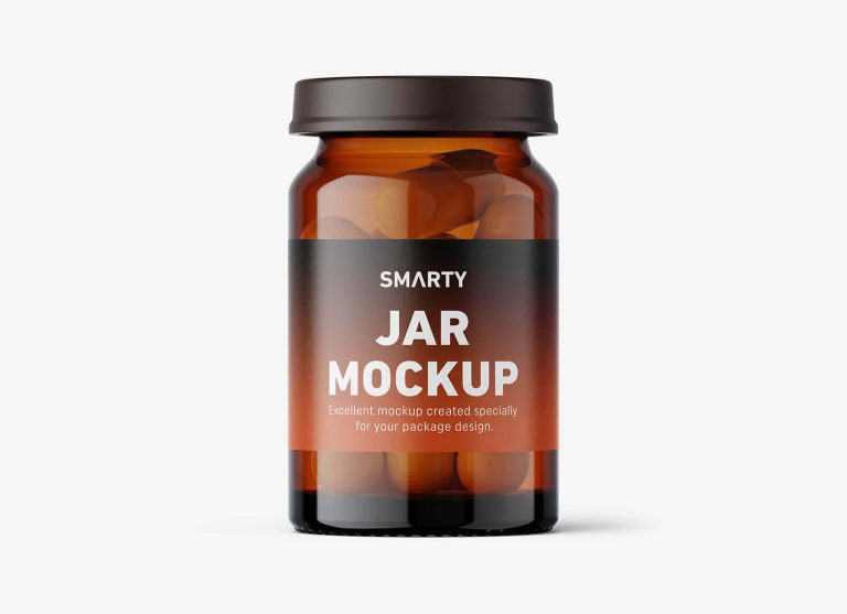 Free Small Amber Glass Capsules Jar Mockup PSD