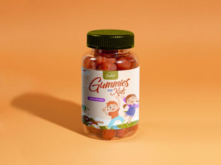 Free Gummies Vitamin Bottle Label Mockup PSD