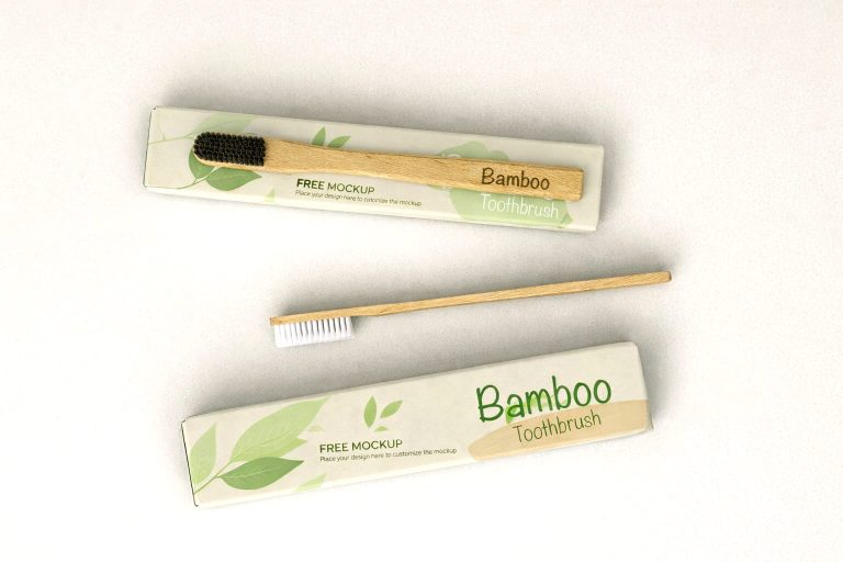 Free Bamboo Toothbrush Branding Packaging Box Mockup