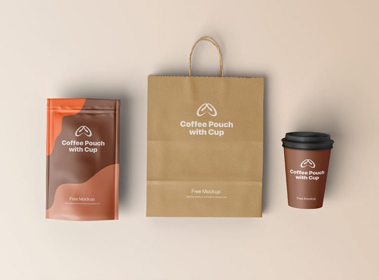 Free Coffee Pouch with Cup Mockup 1