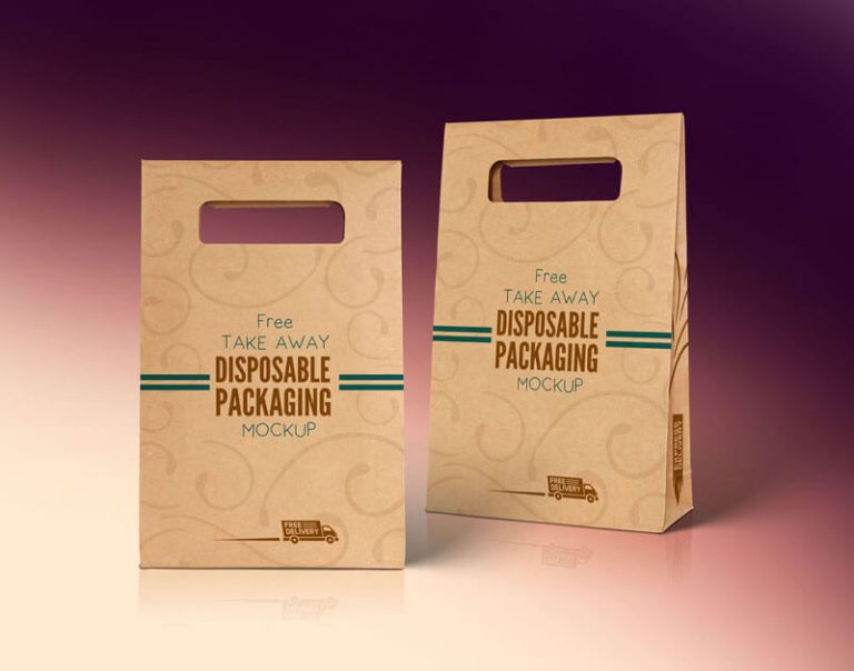 Free Kraft Paper Disposable Food Bag Mockup PSD File 2