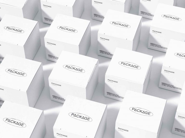 Isometric Square Box Packages Grid Mockup