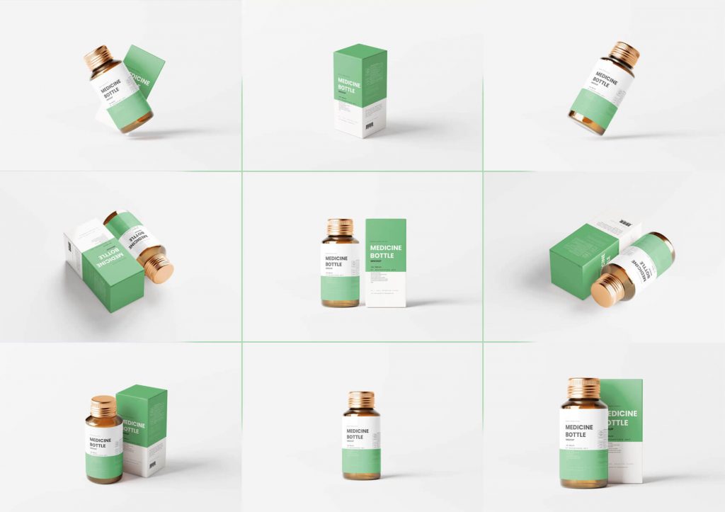 10 Free Amber Medicine Bottle With Box Mockup PSD Files 1