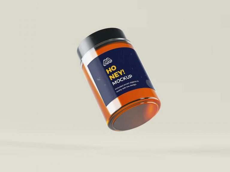 Flying Honey Jar PSD Mockup