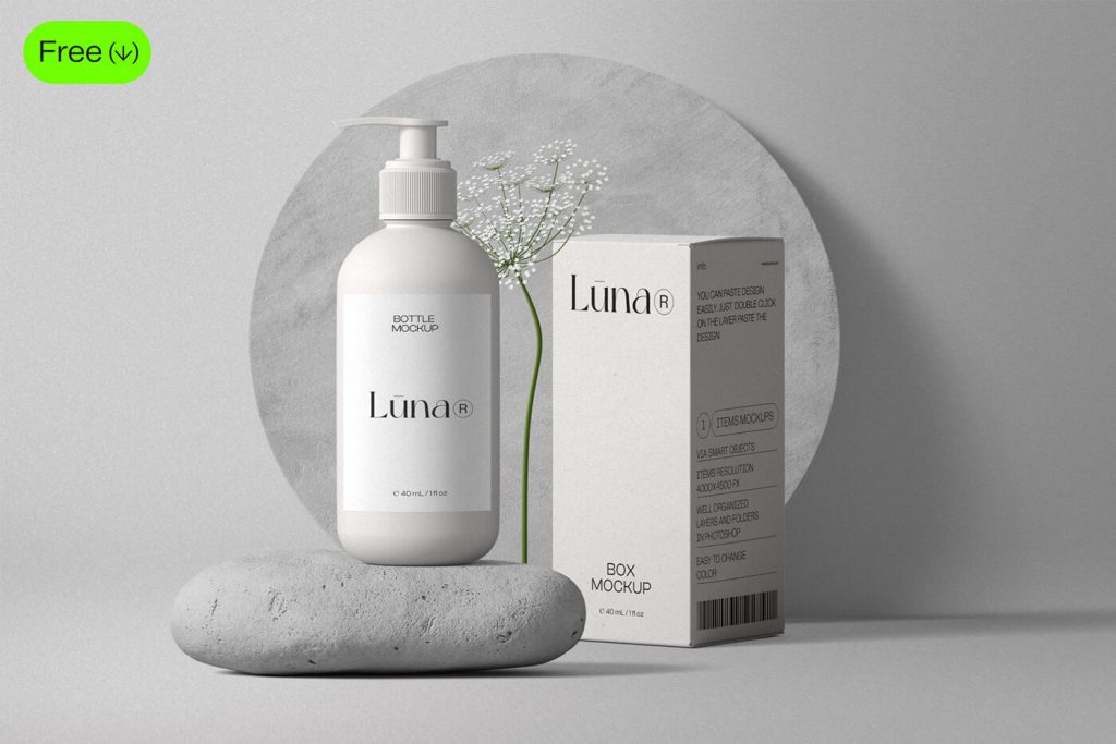 Free Pump Bottle And Paper Box Mockups