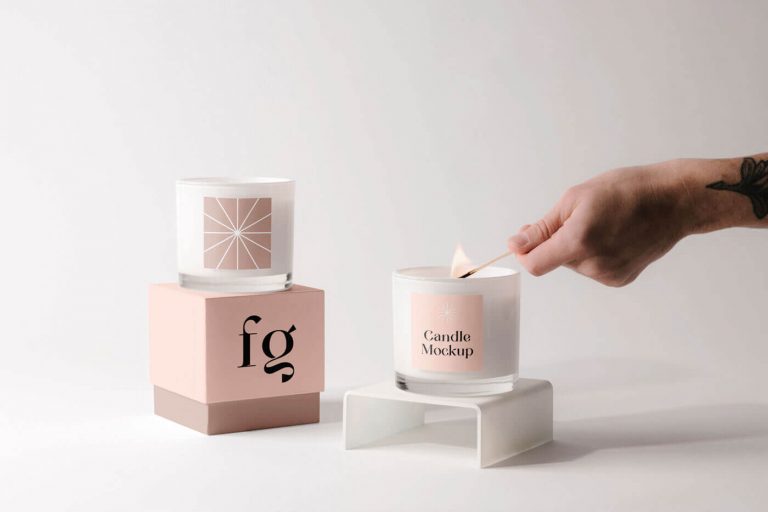 front view round candles with box mockup 1