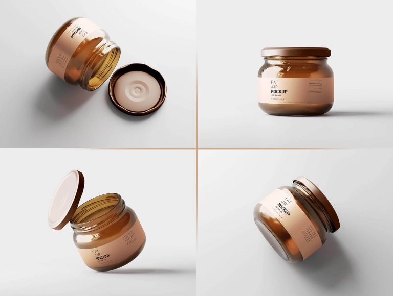 5 Free Fat Amber Glass Jar Mockup PSD Files