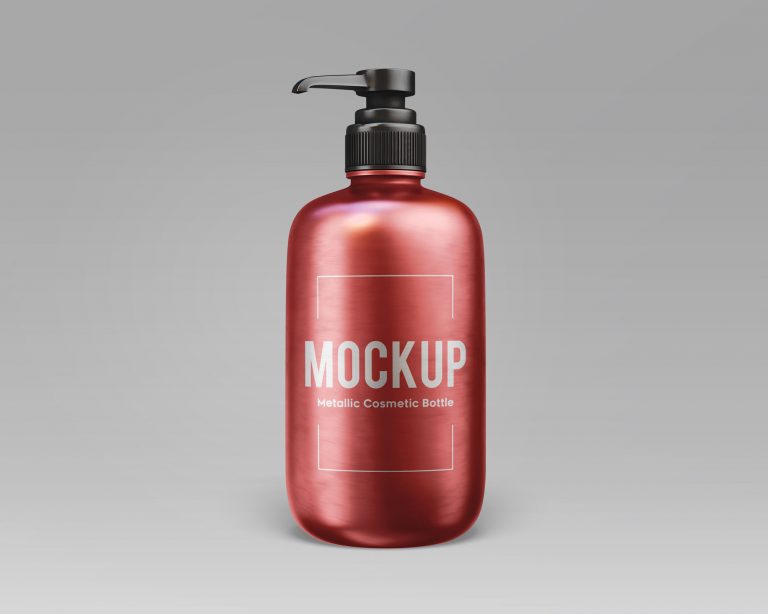 free metallic cosmetic bottle mockup