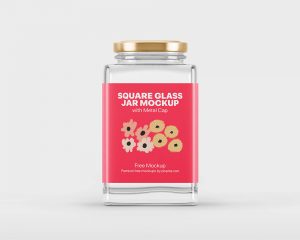 Free Square Glass Jar with Metal Cap Mockup1