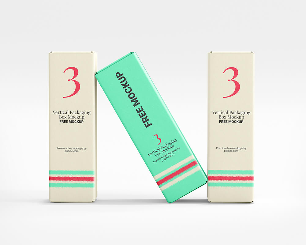 Free Three Vertical Packaging Box Mockup1