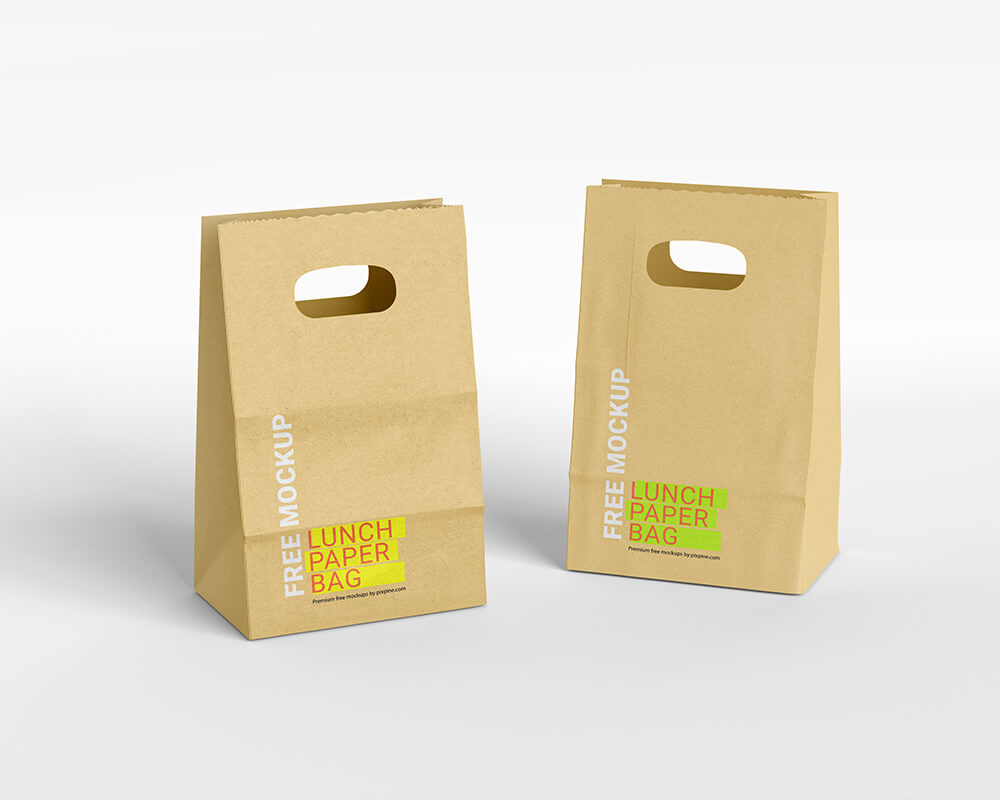 Free Lunch Kraft Paper Bag Mockup 1