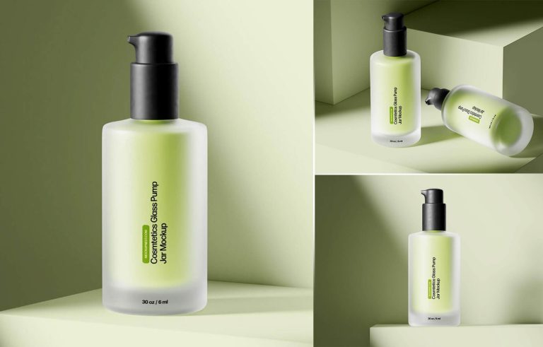 Cosmetics Glass Pump Jar Mockup