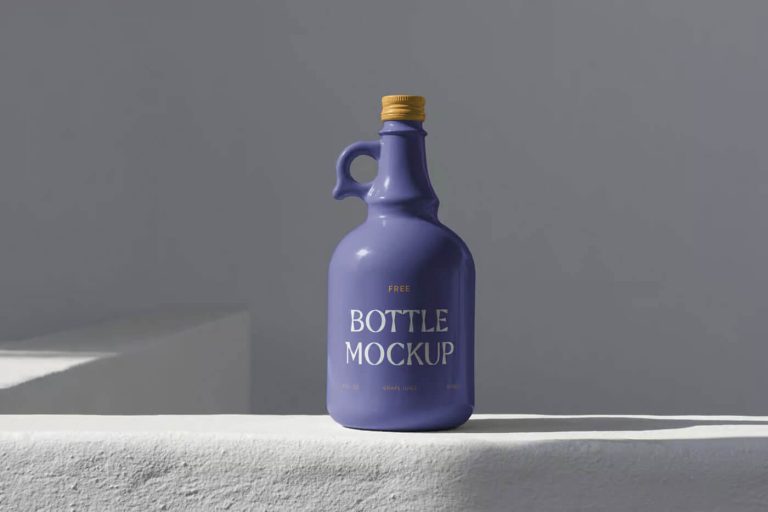 Free Bottle Standing on Concrete Mockup1