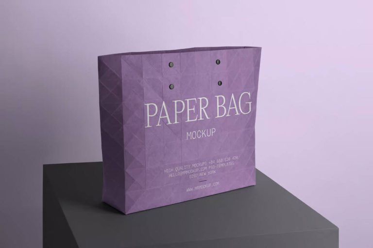 Free Big Paper shopping Bag on Box Mockup PSD