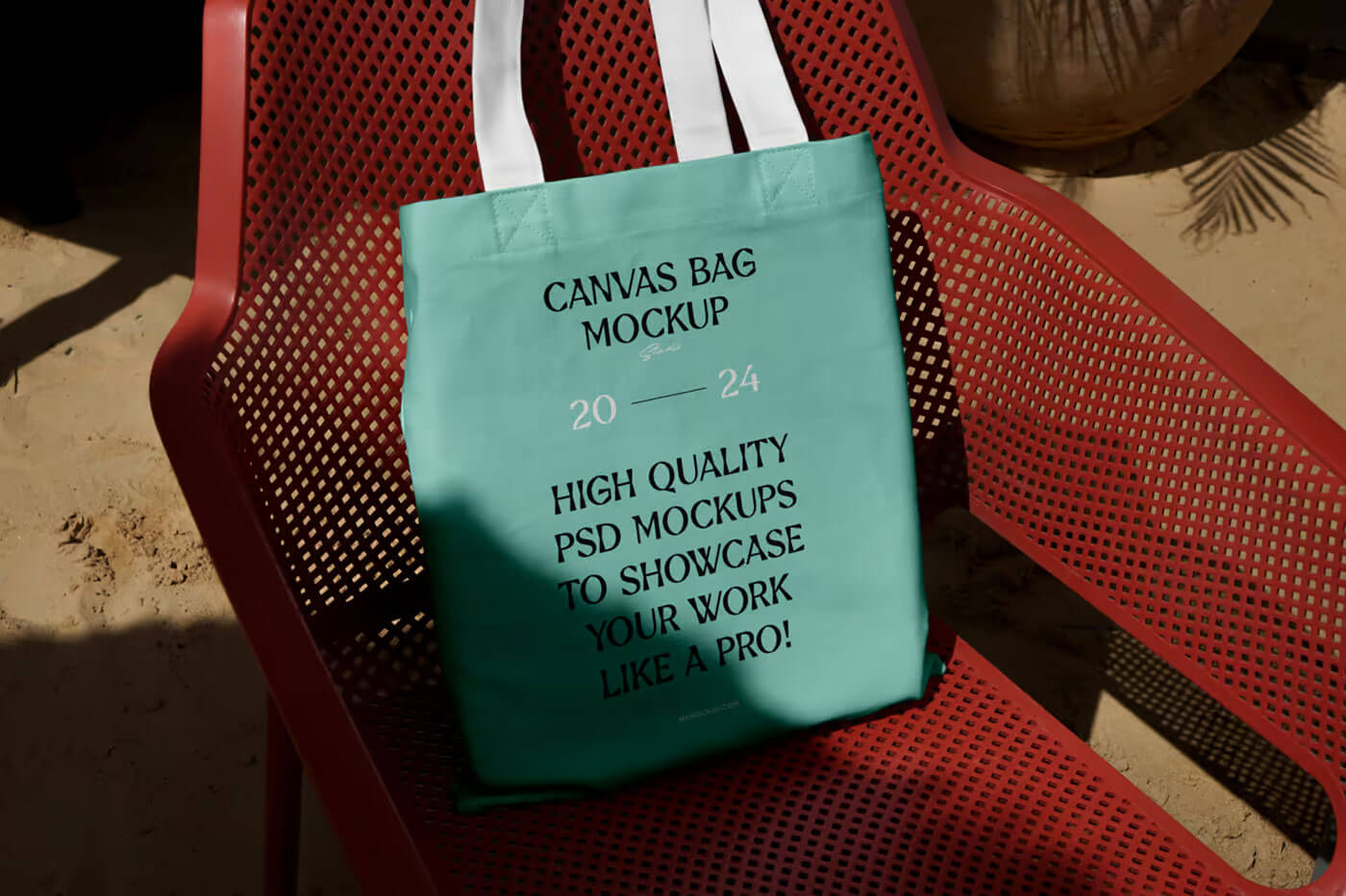 Free Canvas Bag on Plastic Chair Mockup PSD
