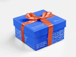Free Gift Paper Box with Ribbon Bow Mockup