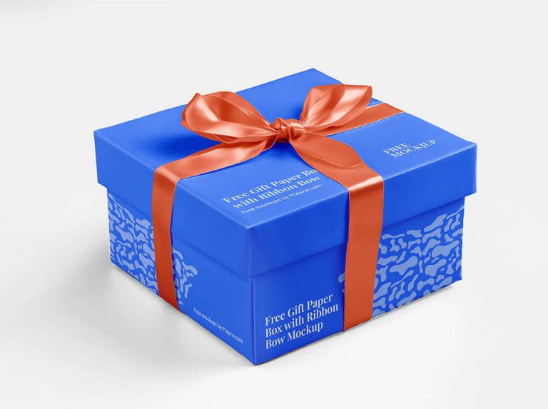 Free Gift Paper Box with Ribbon Bow Mockup