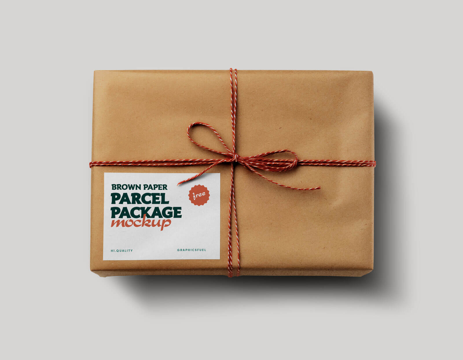 Free Top View Brown Paper Parcel Package Mockup